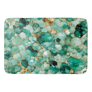 Alcohol Ink Pattern Mint Green Gold Bath Mat
