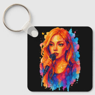 Alcohol Ink Portrait of a Young Female Singer Keychain