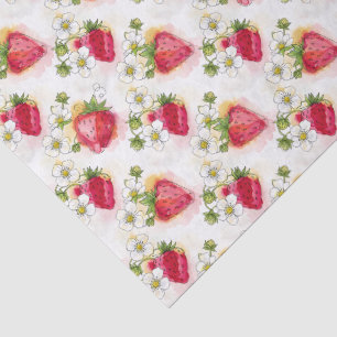 Alcohol Ink Style Strawberry Blossoms and Berries Tissue Paper