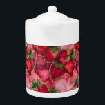 Alcohol Ink Summer Strawberry Porcelain Teapot<br><div class="desc">Alcohol Ink Summer Strawberry Porcelain Teapot</div>