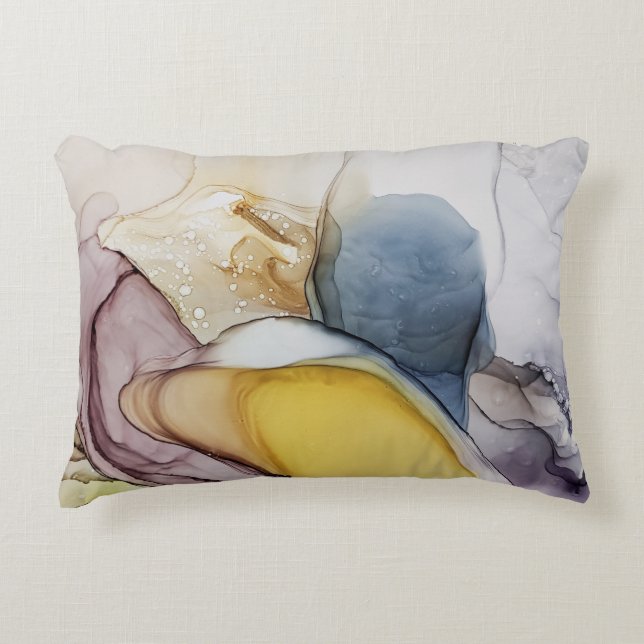 Alcohol ink swirls, yellow tint, abstract. accent pillow (Front)