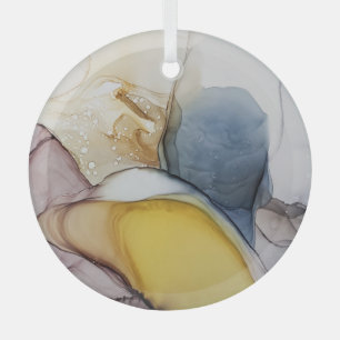 Alcohol ink swirls, yellow tint, abstract. glass ornament