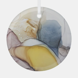 Alcohol ink swirls, yellow tint, abstract. glass ornament