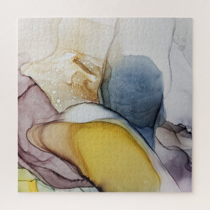 Alcohol ink swirls, yellow tint, abstract. jigsaw puzzle