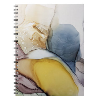 Alcohol ink swirls, yellow tint, abstract. notebook