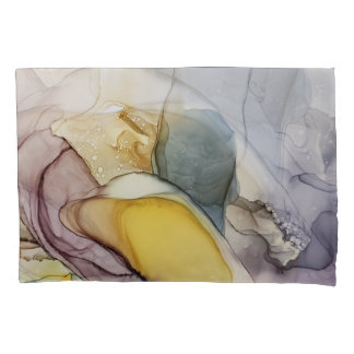 Alcohol ink swirls, yellow tint, abstract. pillowcase