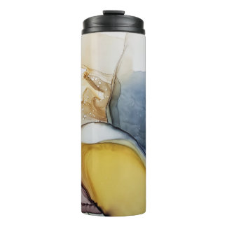 Alcohol ink swirls, yellow tint, abstract. thermal tumbler