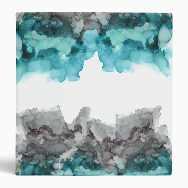 Alcohol ink teal and grey notebook binder. binder (Front)