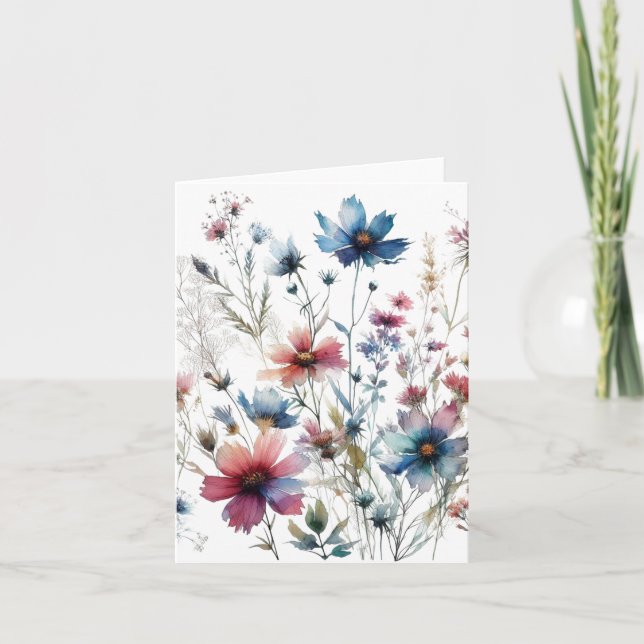 Alcohol Ink Watercolor Floral Blank Note Card (Front)