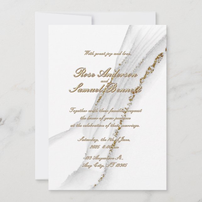 Alcohol Ink White Glitter Wedding Invitation (Front)