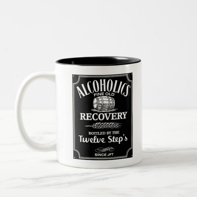 Alcohol Label Sobriety  - 12 Step Addict Alcoholic Two-Tone Coffee Mug (Left)