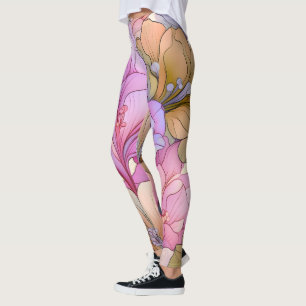 Alcohol Pastel Ink Flowers Floral Pattern Leggings