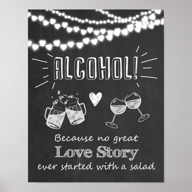 Alcohol wedding chalkboard sign great love story (Front)