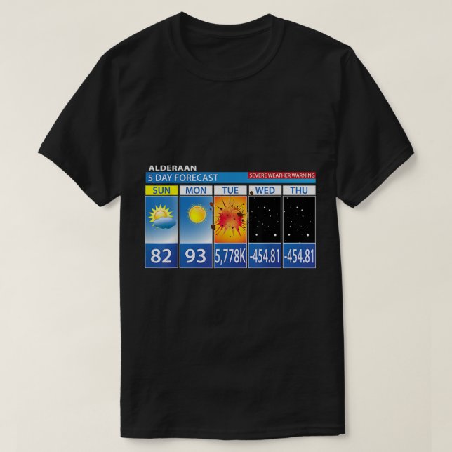 Alderaan 5 Day Forecast Funny Weather Forecas  T-Shirt (Design Front)