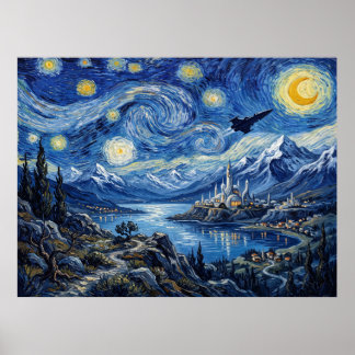 Alderaan Starry Night Sci Fi Landscape Poster