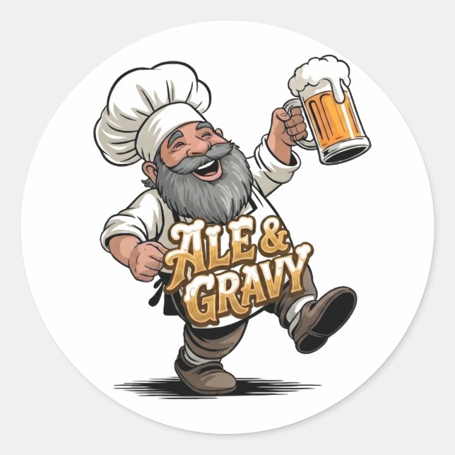 Ale & Gravy Logo Design featuring a Jolly Chef Classic Round Sticker (Front)