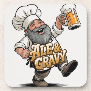 Ale & Gravy Logo Design featuring a Jolly Chef Coaster