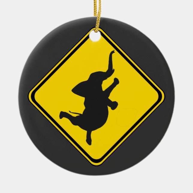 Alert: Dancing Elephant Xing! Ceramic Ornament (Front)