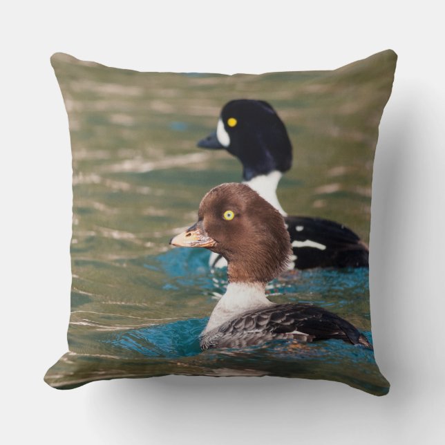 Alert Goldeneye Throw Pillow (Front)