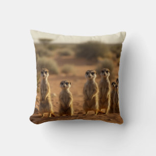 Alert Meerkat Family Throw Pillow