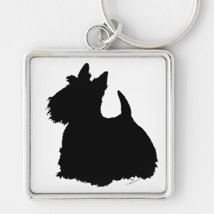 Alert Scottish Terrier Silhouette Keychain