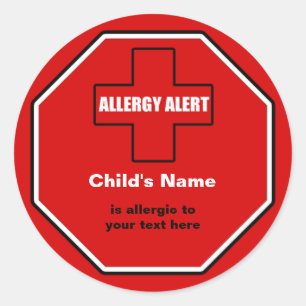 Alerte Médicale d'allergie Autocollant personnalis