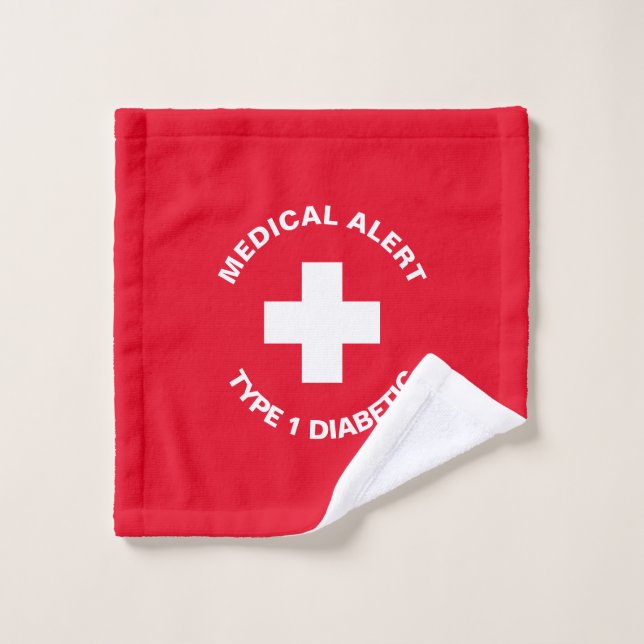 Alerte Médicale personnalisée rouge diabétique (Gant de toilette)