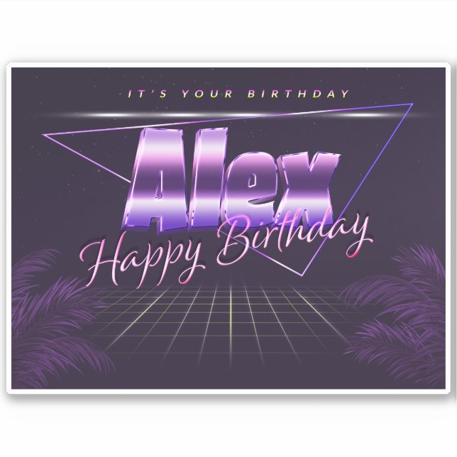 Alex Name First name lila retro Sticker Birthday (Front)