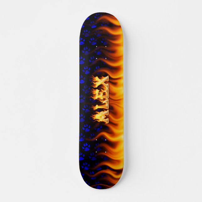 Alex skateboard fire and flames design. (Front)