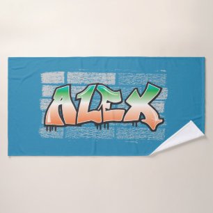 ALEX Your Name Graffiti Brick Wall Paint Splatter Bath Towel