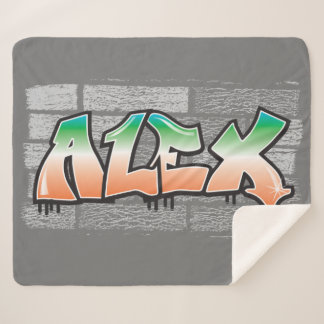 ALEX Your Name Graffiti Brick Wall Paint Splatter Sherpa Blanket