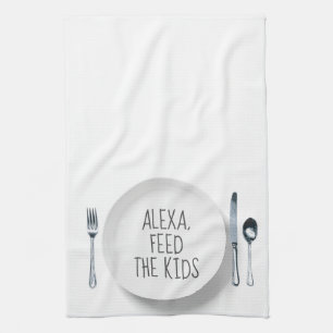 Alexa Command Humor on White Kitchen Towel