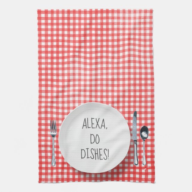 Alexa Command humour for doing dishes Kitchen Towel (Vertical)