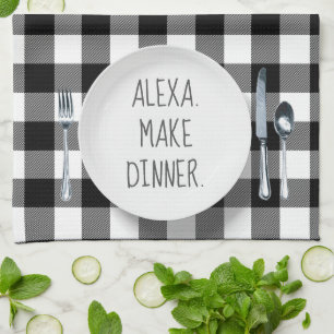 Alexa Command Humour On Buffalo Plaid Kitchen Towel