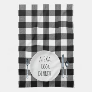 Alexa Command Humour On Buffalo Plaid Kitchen Towel