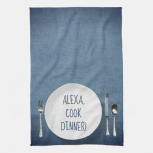 Alexa Command humour on denim blue Kitchen Towel