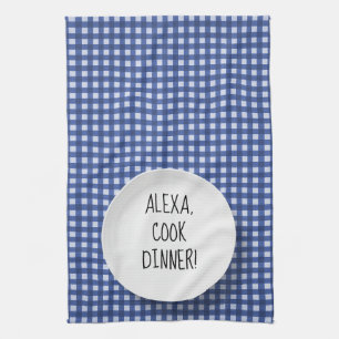 Alexa Command humour on gingham Kitchen Towel