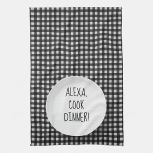 Alexa Command humour on gingham Kitchen Towel