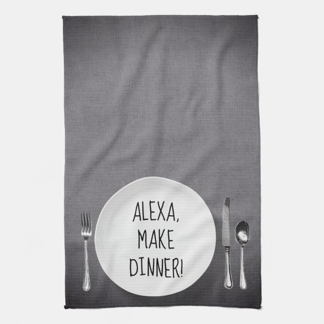 Alexa Command humour on grey Kitchen Towel (Vertical)