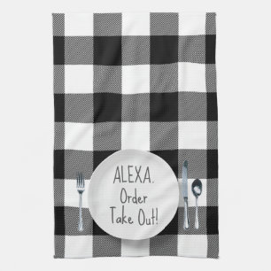 Alexa Command Humour On Plaid Kitchen Towel