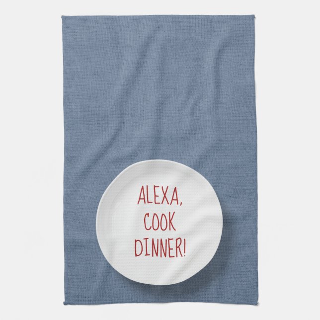 Alexa Command humour on plate Kitchen Towel (Vertical)