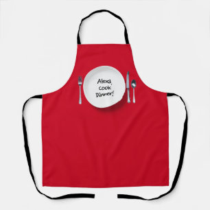 Alexa command on white plate apron