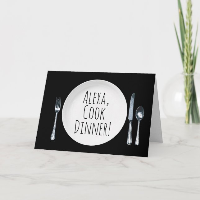 Alexa Command white dinner plate birthday Card (Front)
