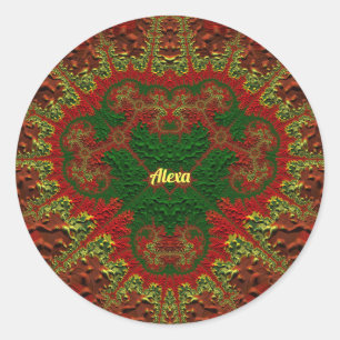 ALEXA PRETTY 3D! Gold, Red and Green ~ Classic Round Sticker
