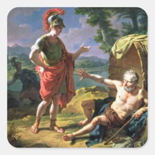 Alexander and Diogenes, 1818 (oil on canvas) Square Sticker