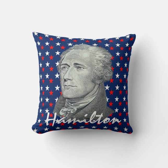 Alexander Hamilton on Red, White and Blue Stars Throw Pillow (Front)