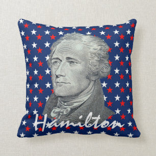 Alexander Hamilton on Red, White and Blue Stars Throw Pillow