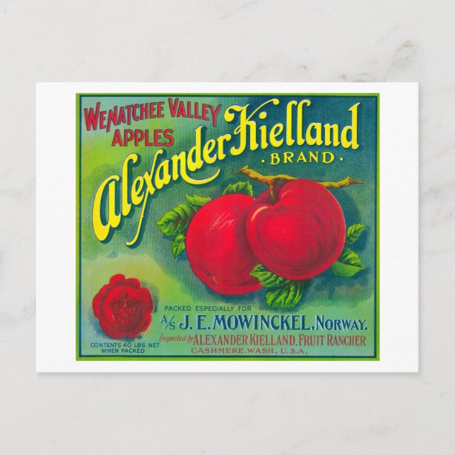 Alexander Kielland Apple Label - Cashmere, WA Postcard (Front)