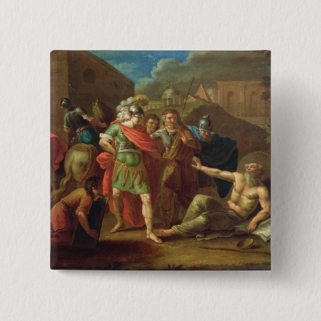 Alexander the Great visits Diogenes at Corinth 2 Inch Square Button (Front)