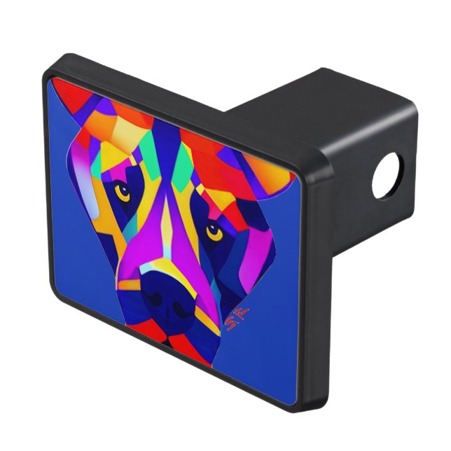 Alexander's Dog blue closeup hitch cover receiver (Top Right)